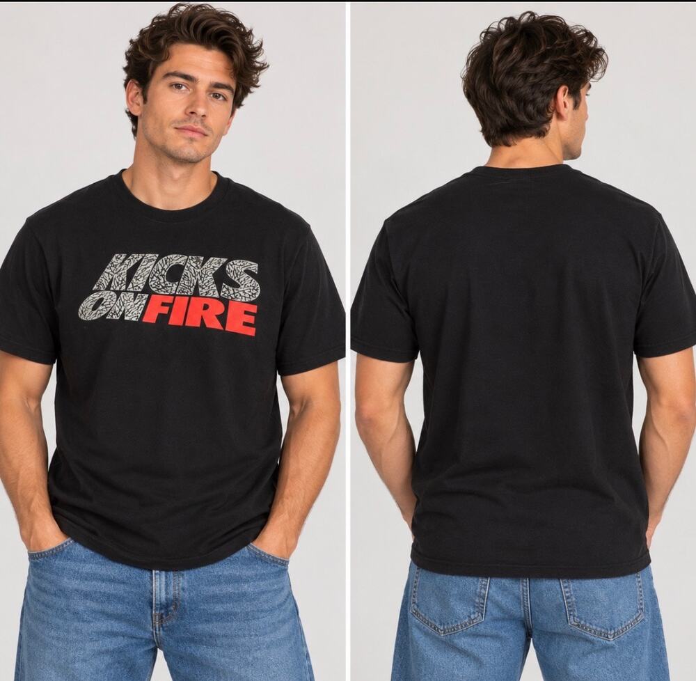 Kicks On Fire Sneakerhead Graphic T-Shirt Black Elephant Print FIRE Tee
